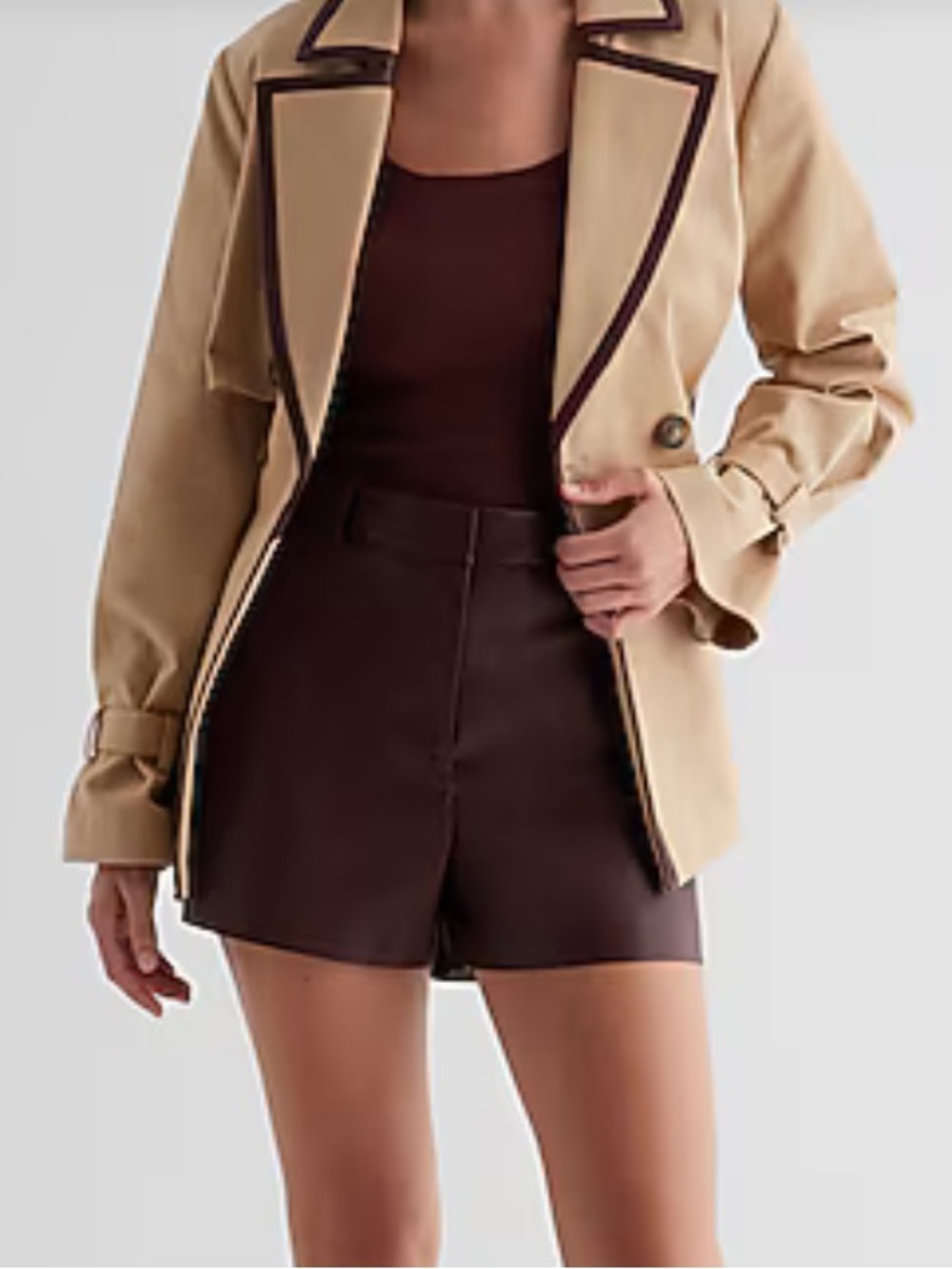 Express Brown Editor High Waisted Faux Leather Shorts Size 6 - Picture 7 of 12